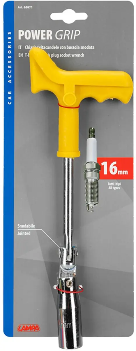 Lampa Power Grip T-handgreep Bougiesleutel 16mm - Geel