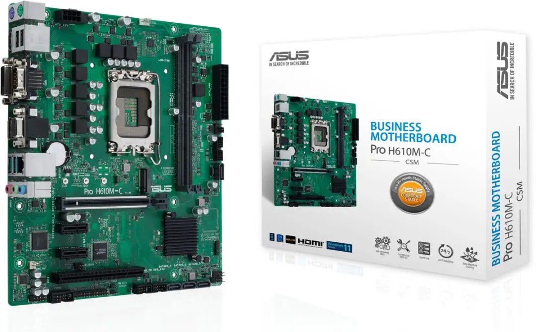 ASUS Pro H610M-C-CSM Moederbord - microATX - LGA1700 - H610 - Groen