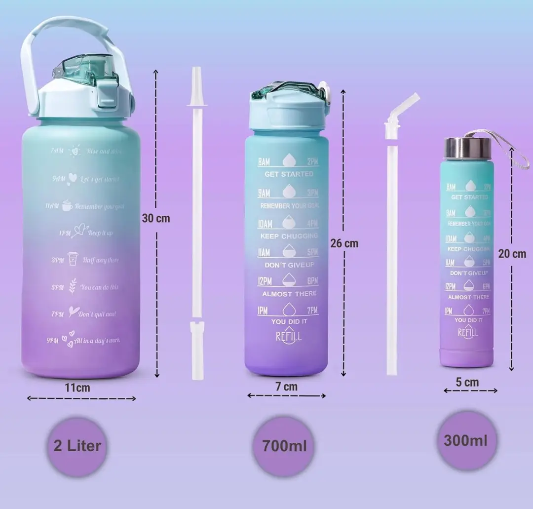 Mini Motivatie Waterfles 3 Stuks - 2L/900ml/500ml - BPA-vrij