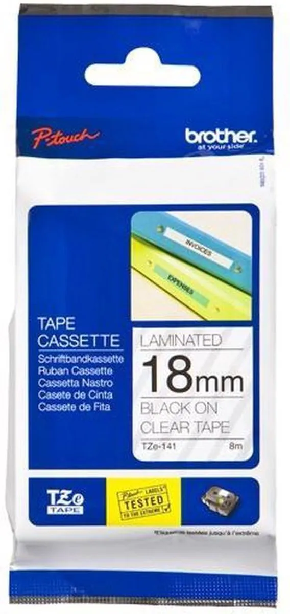 Brother TZE141 Tape 18mm - 8m - Zwart op transparant - afbeelding 6 van 6