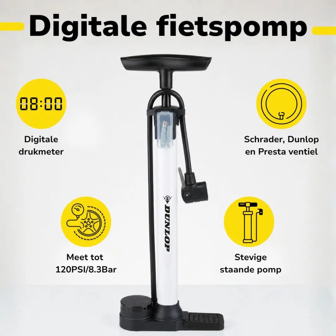 Dunlop Digitale Fietspomp 120 PSI - Zwart