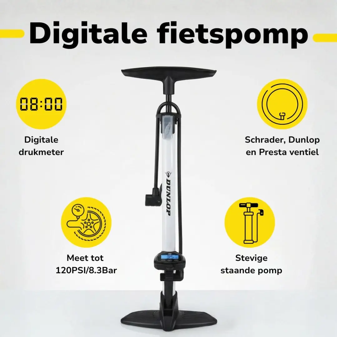 Dunlop Digitale Fietspomp 120 PSI - Zwart