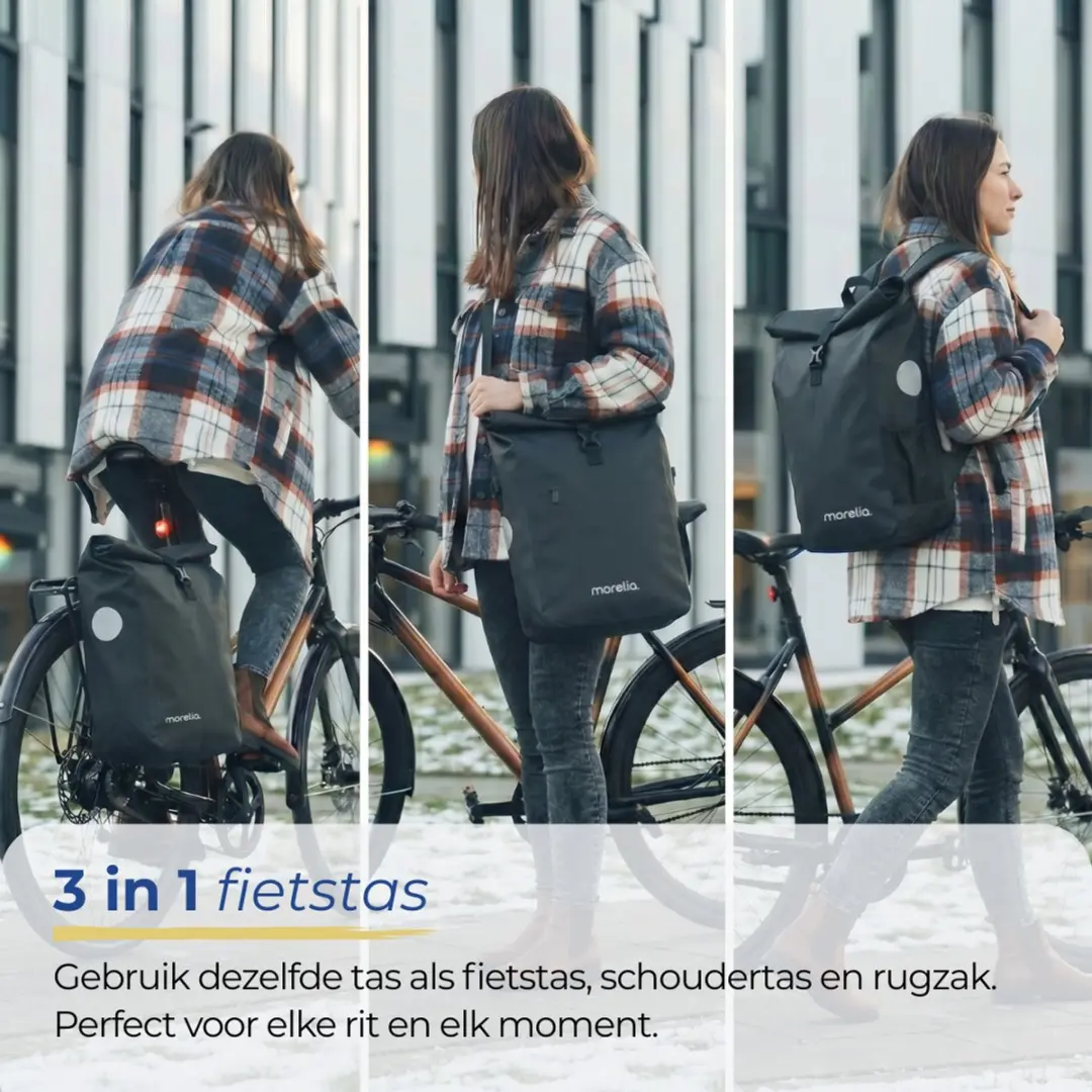 Morelia 2x28L Fietstas Set - Incl Laptoptas & Achterlicht - Zwart