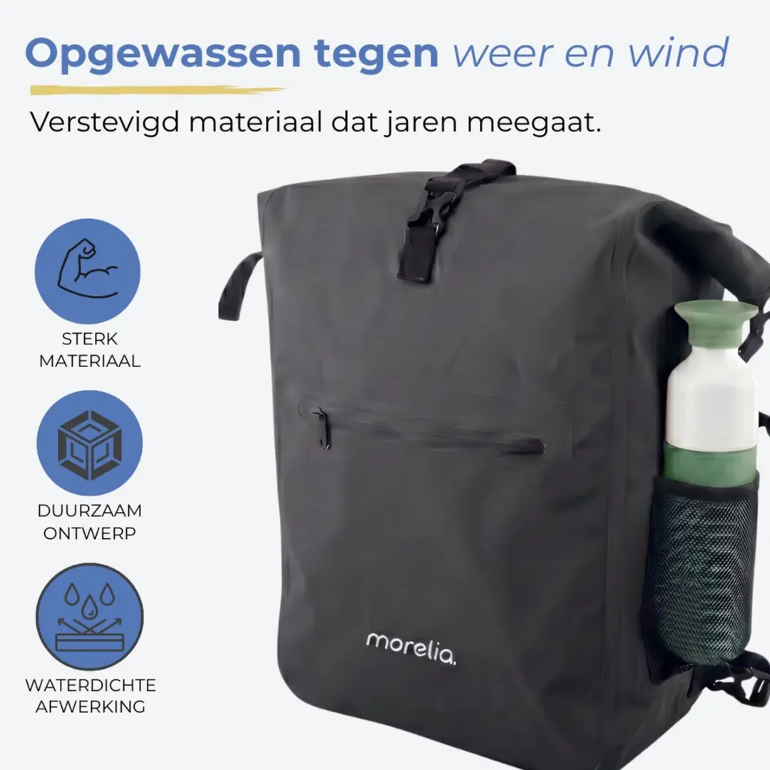 Morelia 2x28L Fietstas Set - Incl Laptoptas & Achterlicht - Zwart