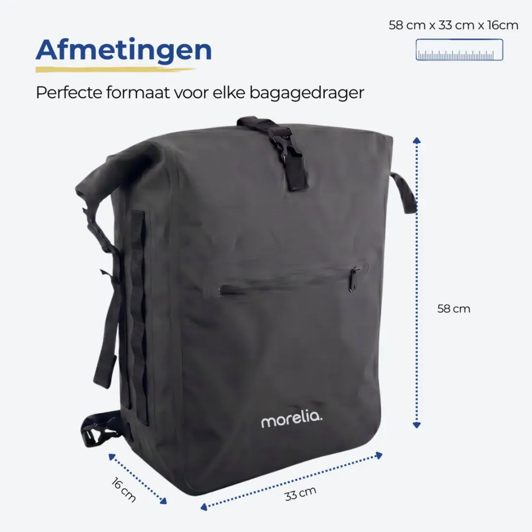 Morelia 2x28L Fietstas Set - Incl Laptoptas & Achterlicht - Zwart