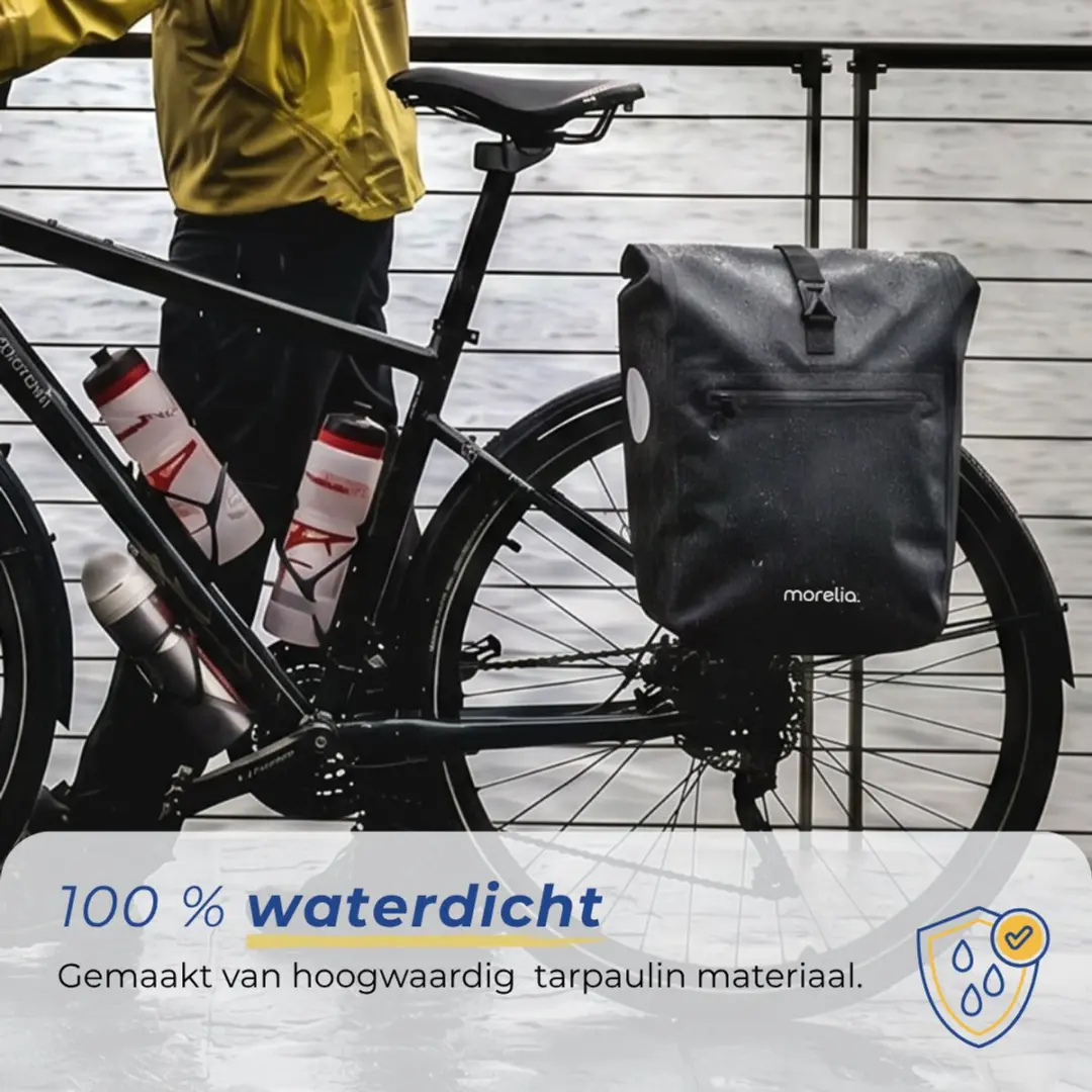 Morelia 2x28L Fietstas Set - Incl Laptoptas & Achterlicht - Zwart