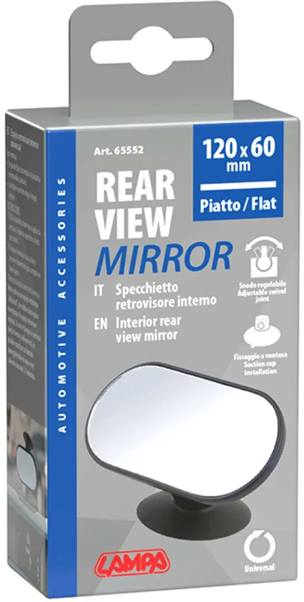 Lampa Interieur Spiegel 120x60mm Zwart - Zuignap & Kogelgewricht