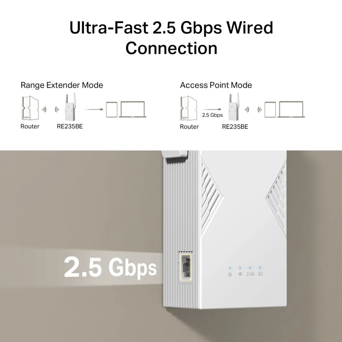 TP-Link BE3600 RE235BE Wi-Fi 7 Netwerkzender - 1x Ethernet - Zwart