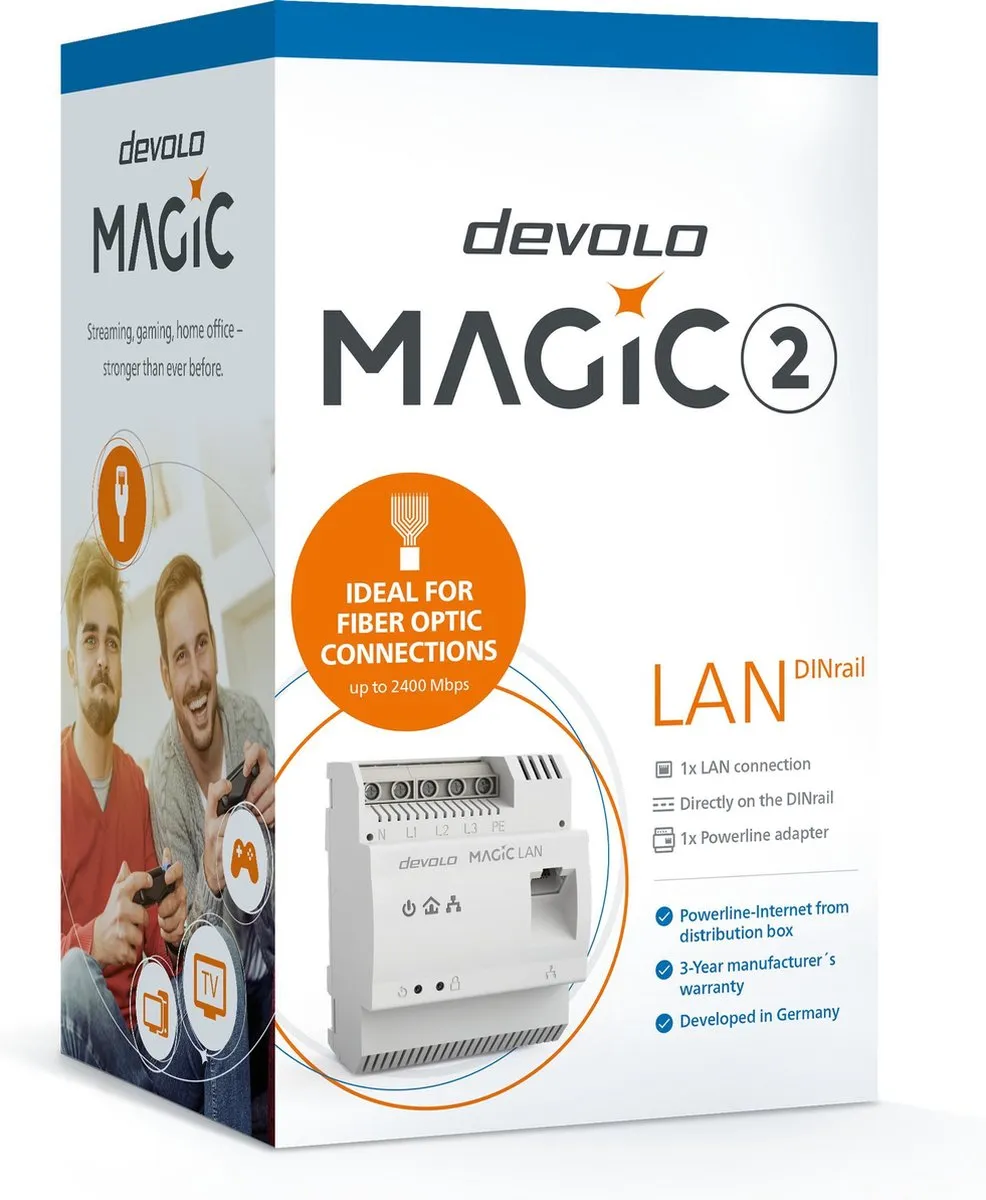 Devolo Magic 2 LAN DINrail 8528 Powerline Adapter - 2400 Mbit/s - Wit