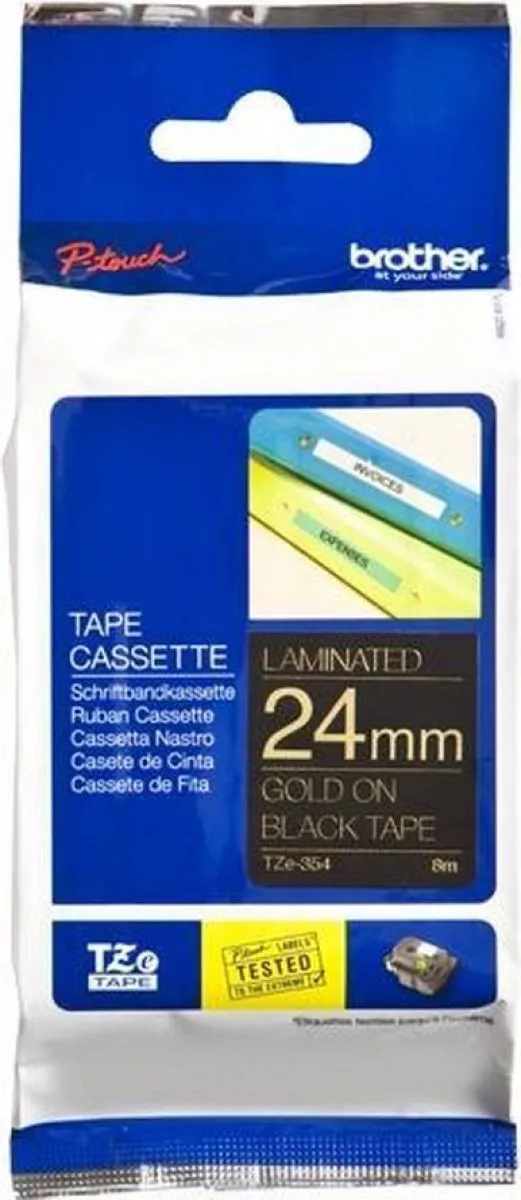 Brother TZ-354 Tape 24mm - Goud op zwart - 8m - afbeelding 6 van 6