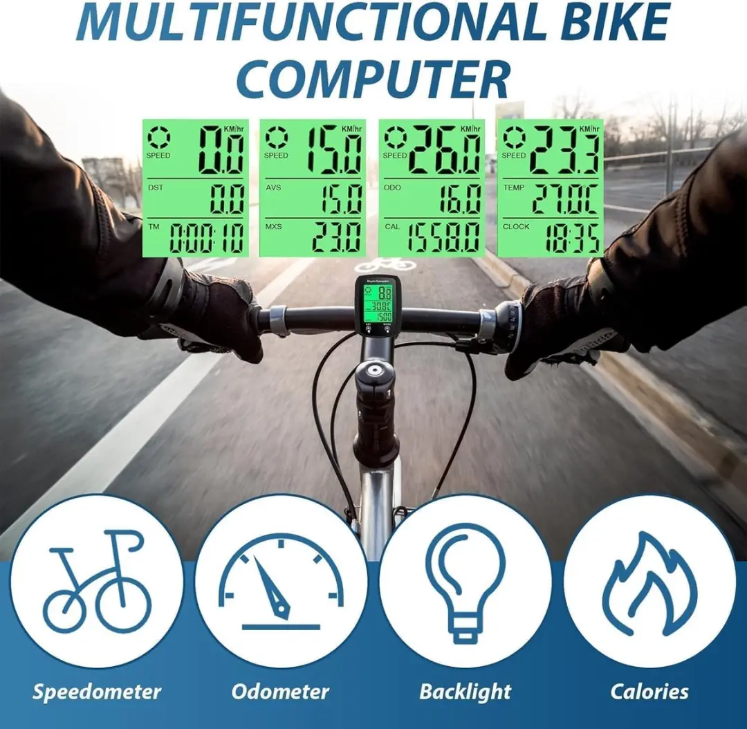 ECTEATOY Bedrade Fietscomputer - 20 Functies - IPX6 Waterdicht - Zwart