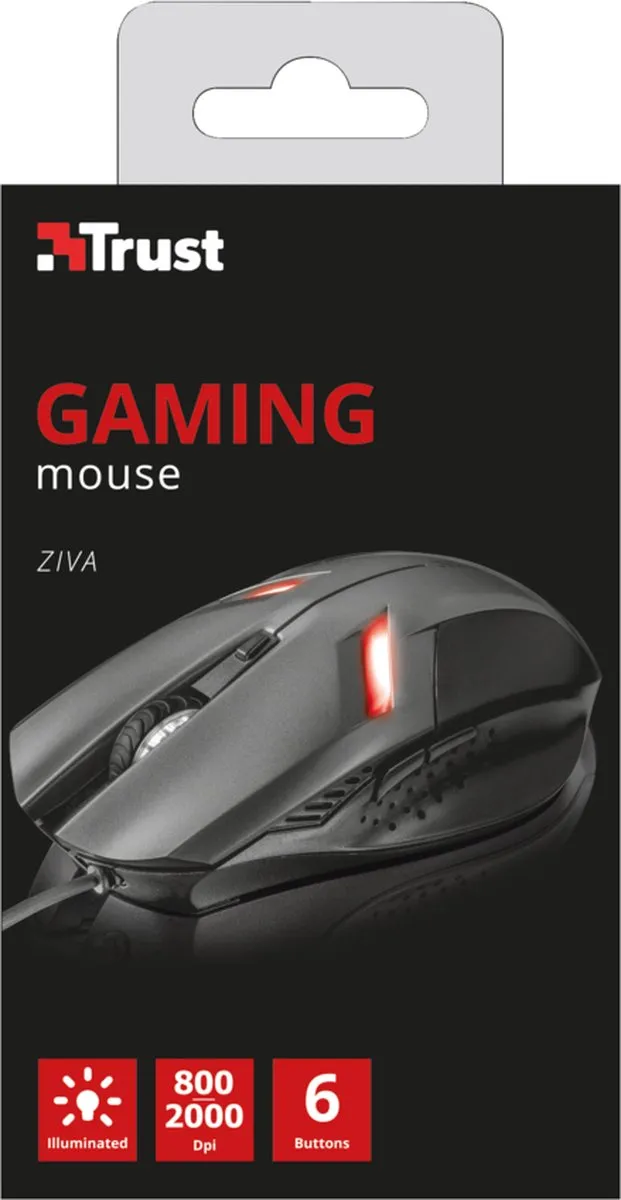 Trust ZIVA Gaming Muis 21512 - 6 Knoppen - 2000 DPI - Zwart