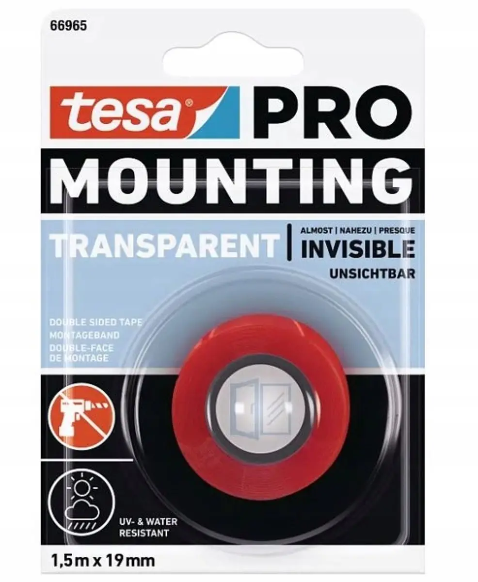Tesa PRO Serie Transparante Montagetape 1,5m x 19mm