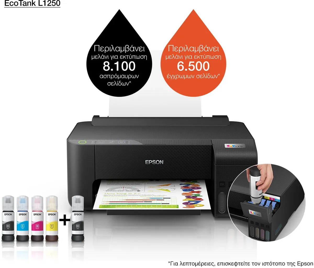 Epson EcoTank L1250 Color Printer - 100 Vel - Zwart