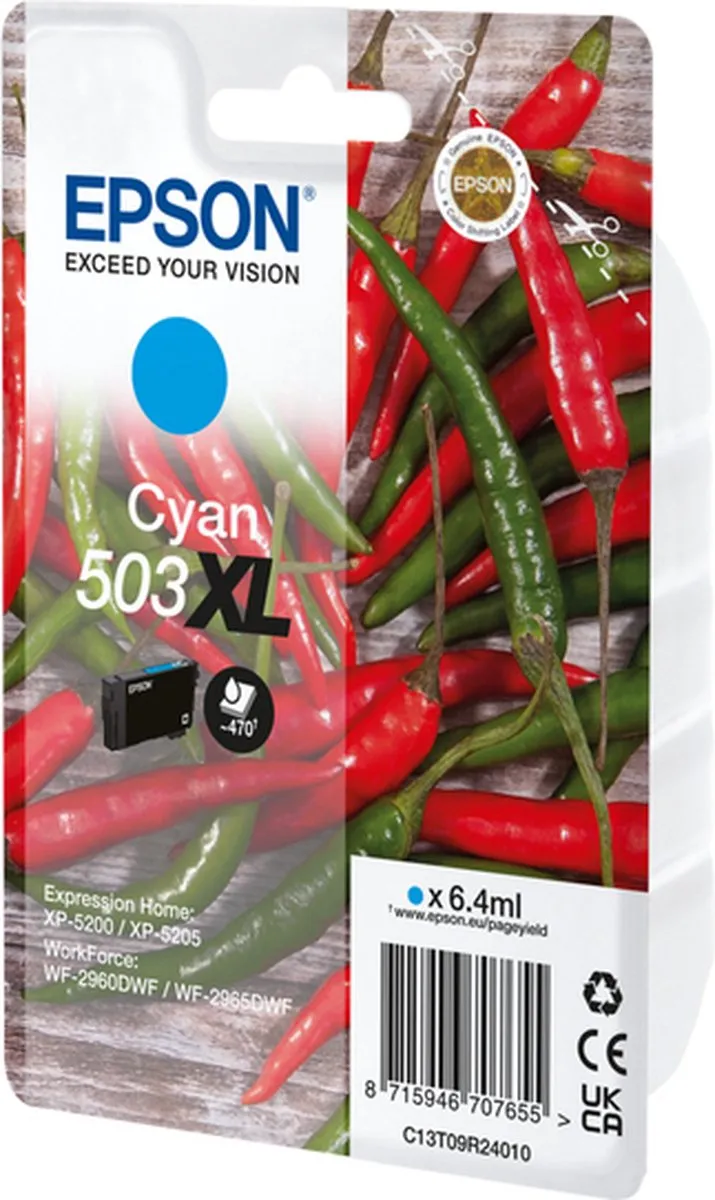 Epson 503XL C13T09R24010 Cyan Inktcartridge - 470 Pagina's