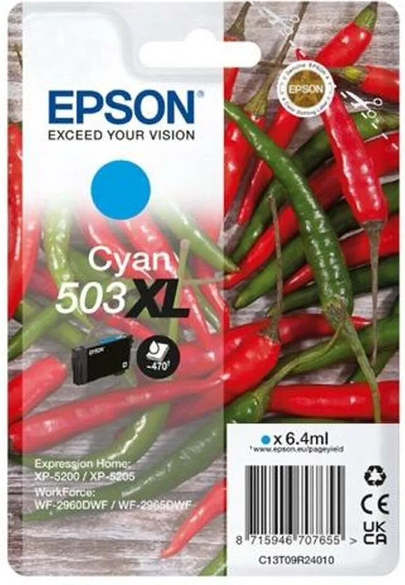 Epson 503XL C13T09R24010 Cyan Inktcartridge - 470 Pagina's