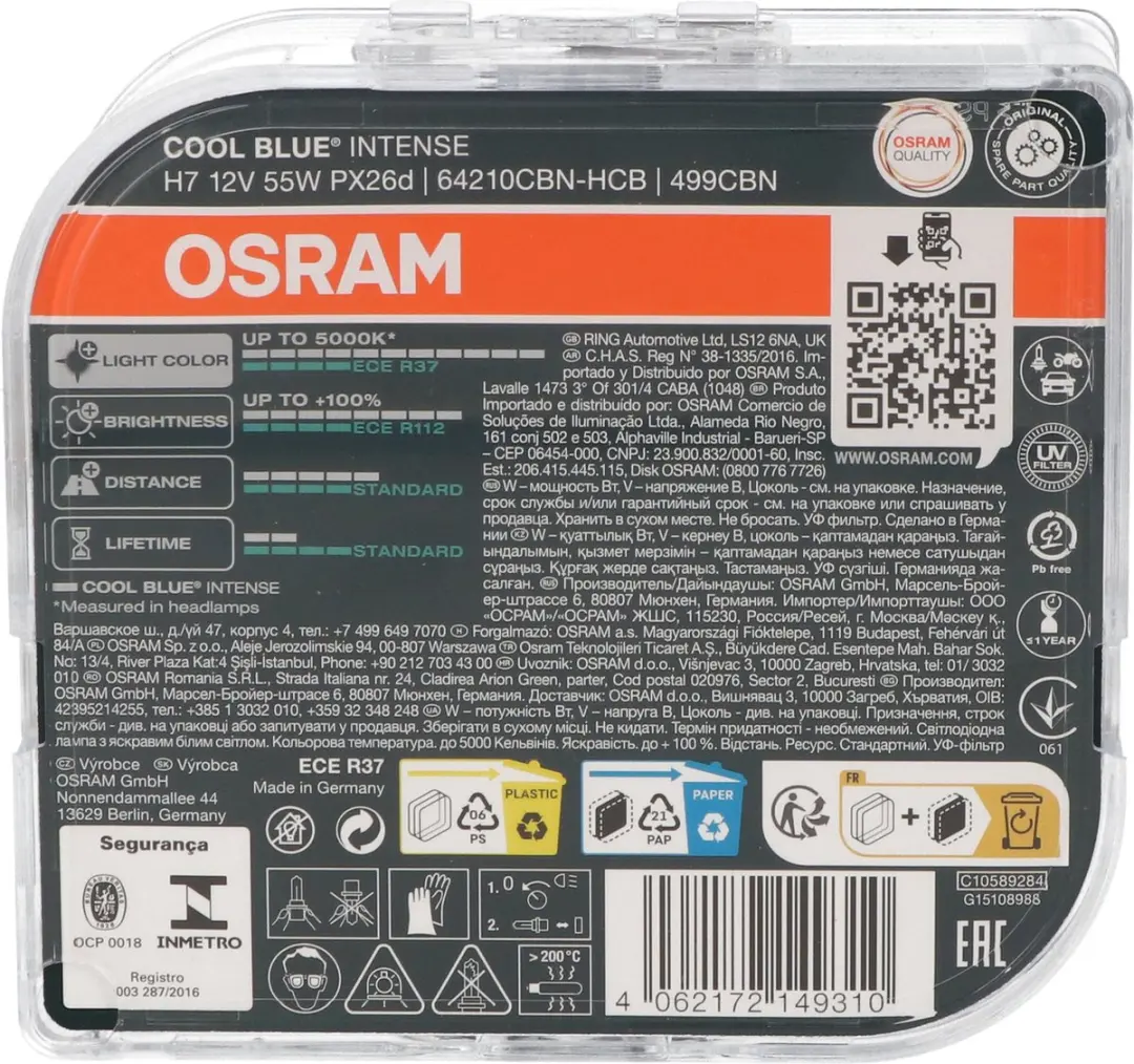 Osram Halogeenlamp H7 55W - IJsblauw 5500K - 2 Stuks