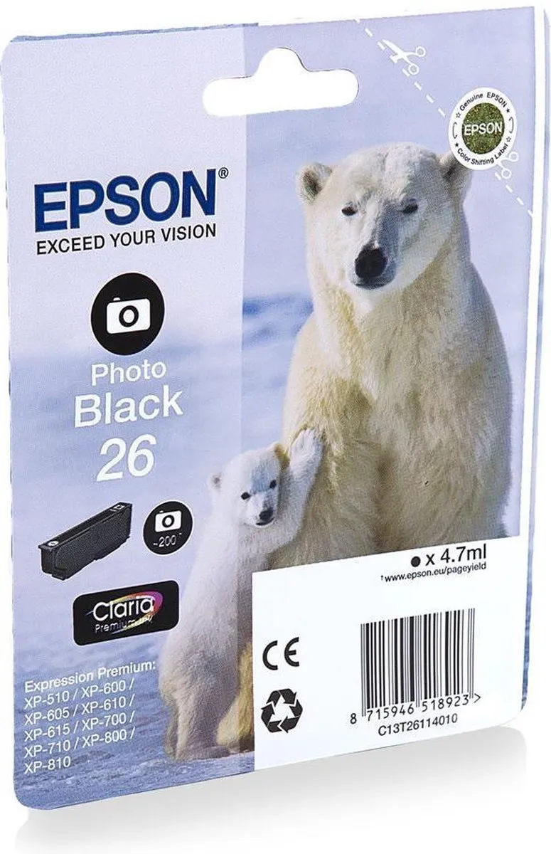 Epson 26 C13T26114012 Inktcartridge Foto Zwart - 200 Stuks