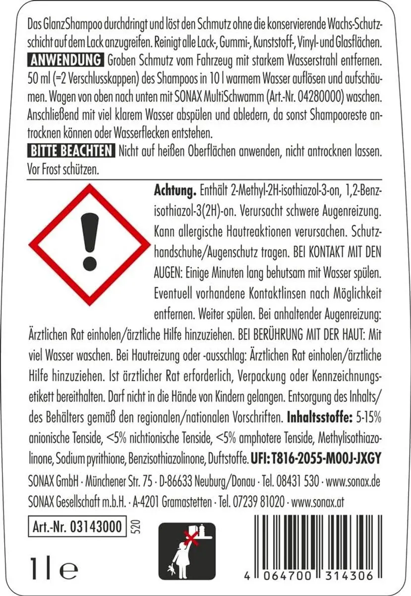 Sonax Glanz-Shampoo Concentraat 1L - 6 Stuks