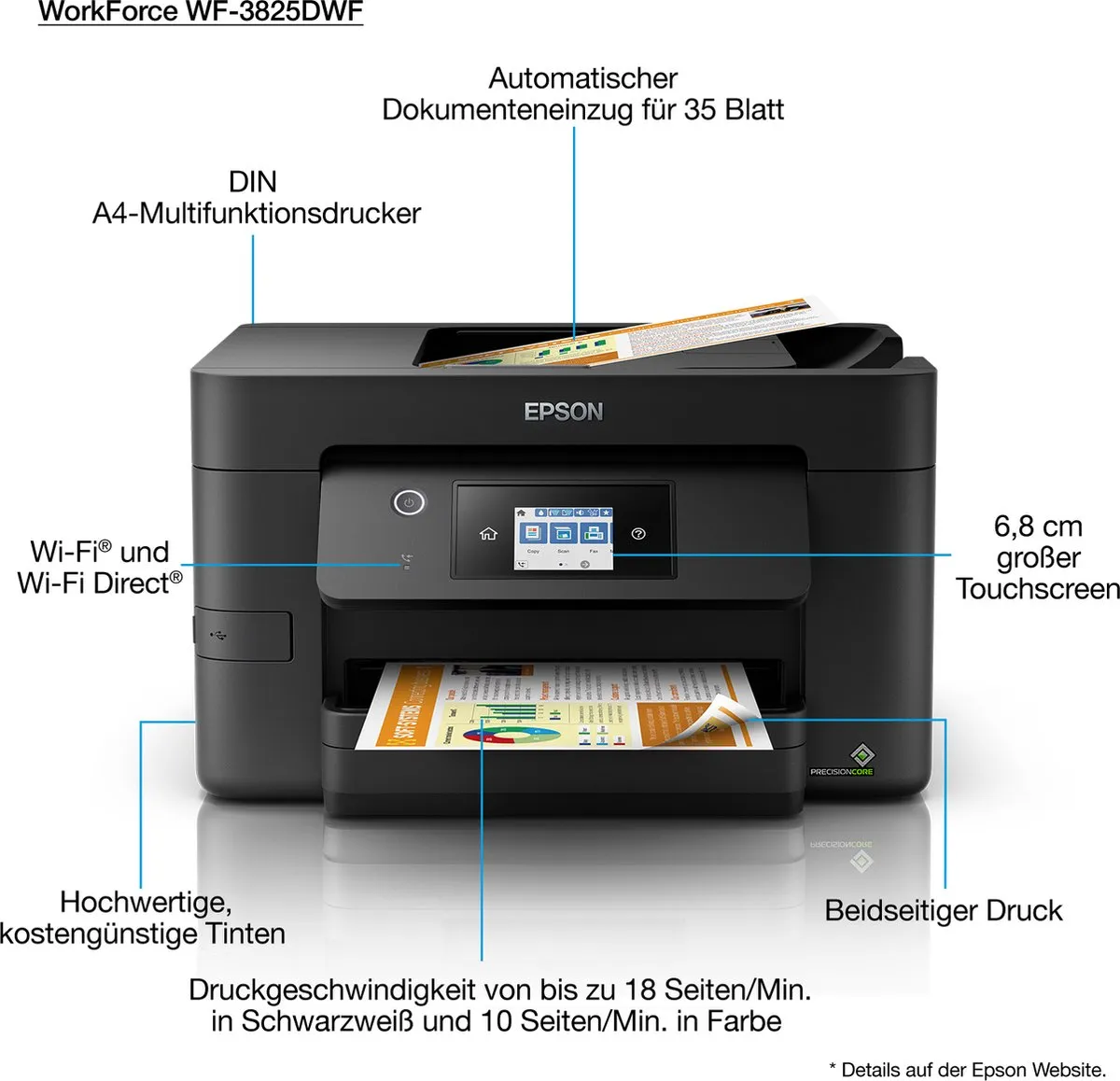 Epson WorkForce Pro WF-3825DWF All-in-One Printer - 25 ppm - Zwart