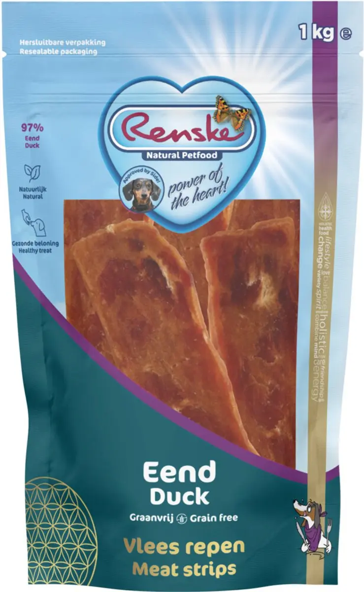 Renske Gezonde Beloning Vleesrepen Hondensnack Eend 1 kg