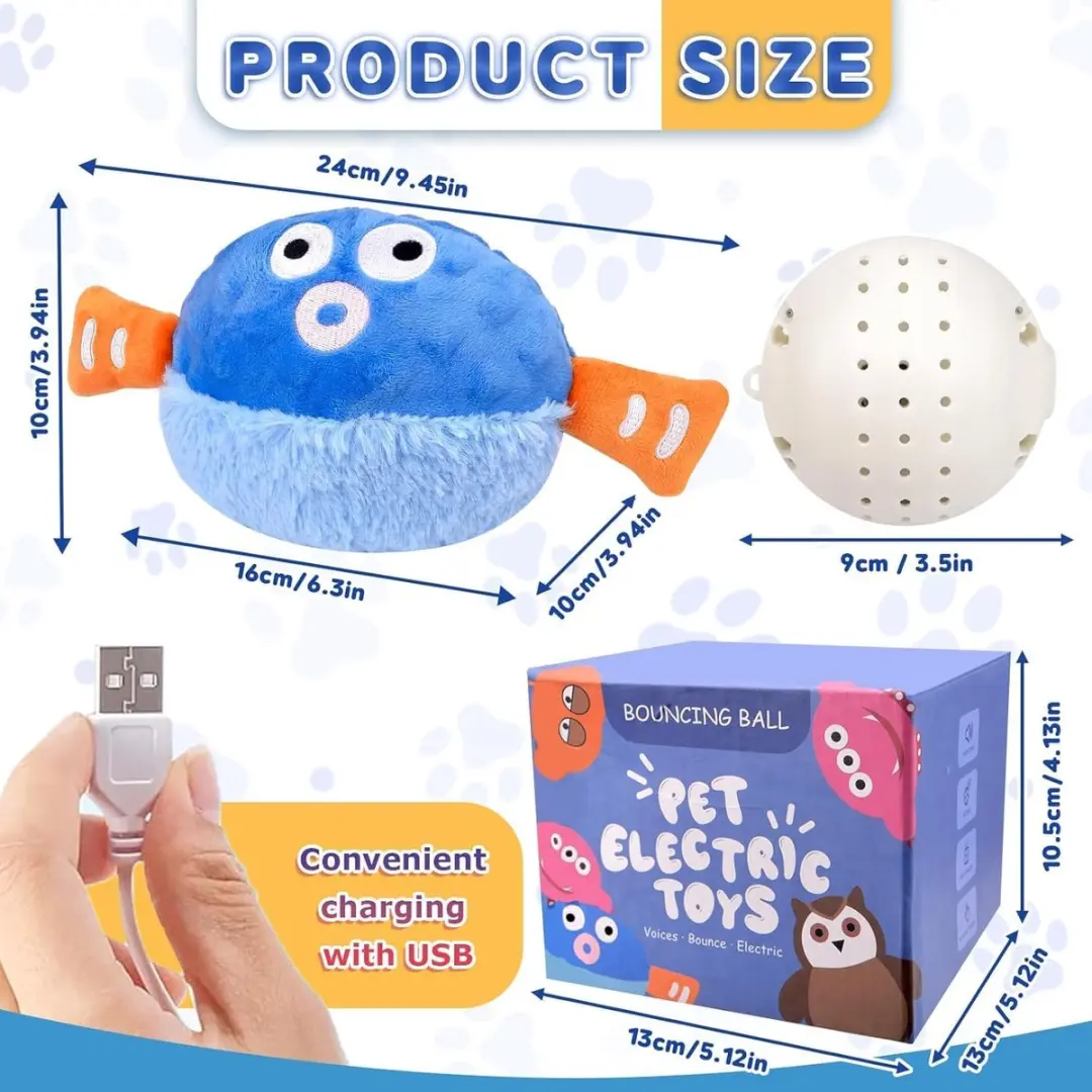 ECTEATOY Interactieve Pluche Bal Kogelvis - USB Oplaadbaar - Blauw/Oranje