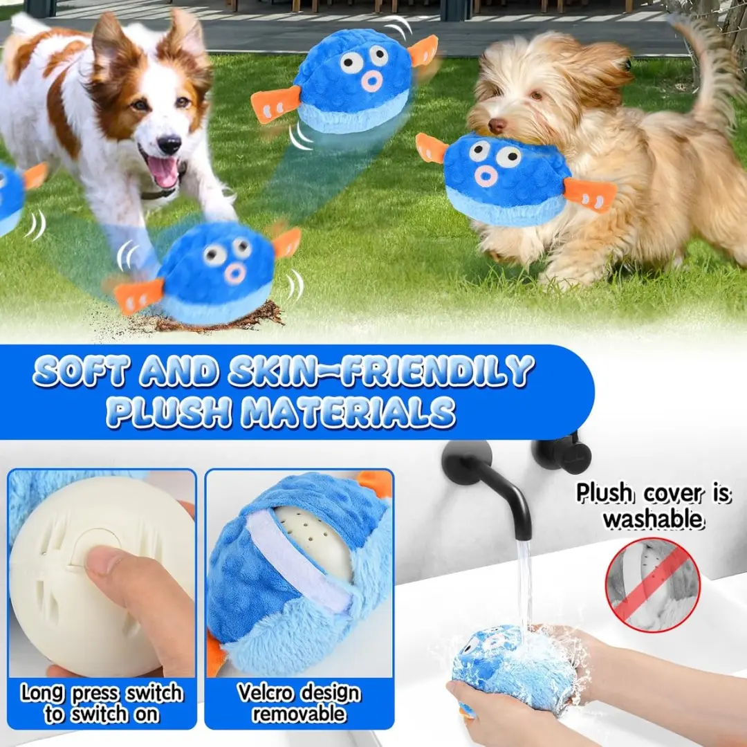 ECTEATOY Interactieve Pluche Bal Kogelvis - USB Oplaadbaar - Blauw/Oranje