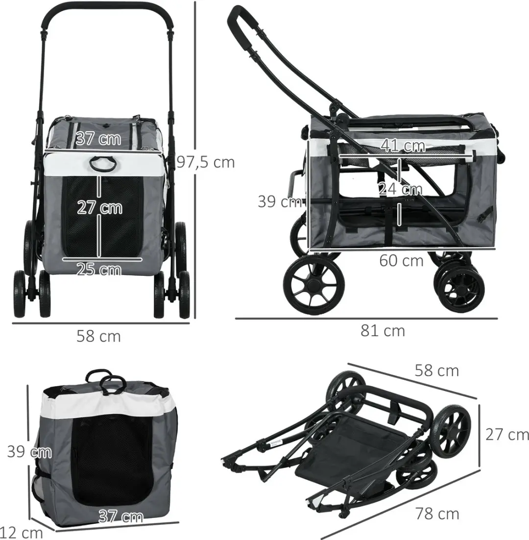 ECTEATOY Opvouwbare Hondenbuggy Grijs - 10kg