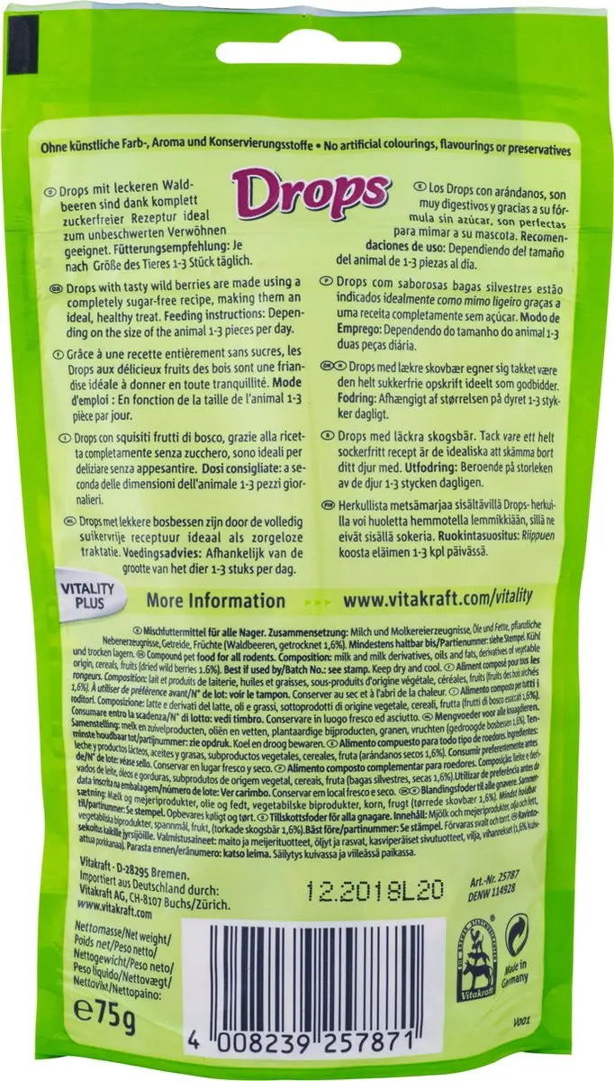 Vitakraft Drops Bosbessen Knaagdiersnacks - 9x75g