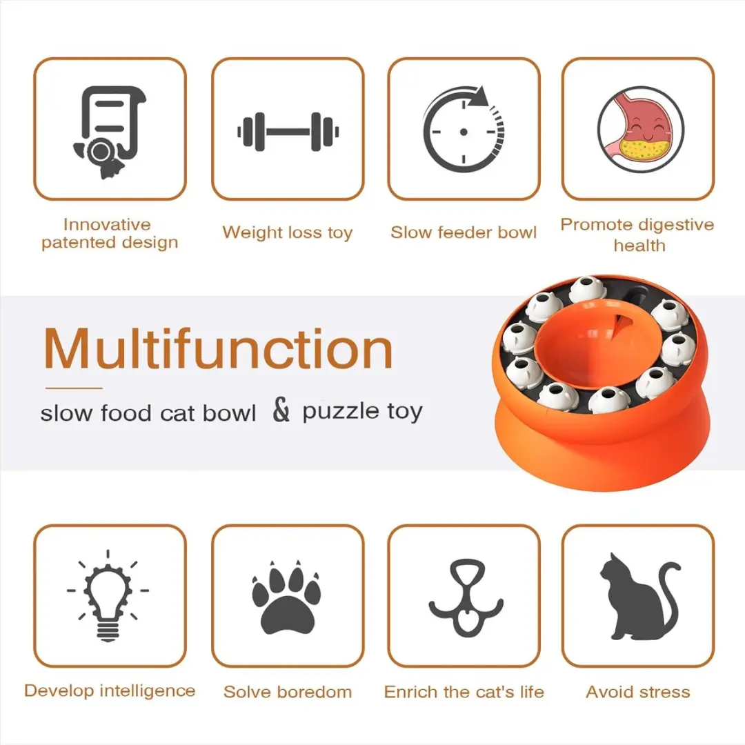 ECTEATOY Slow Feeder Voerbak 20cm - Oranje