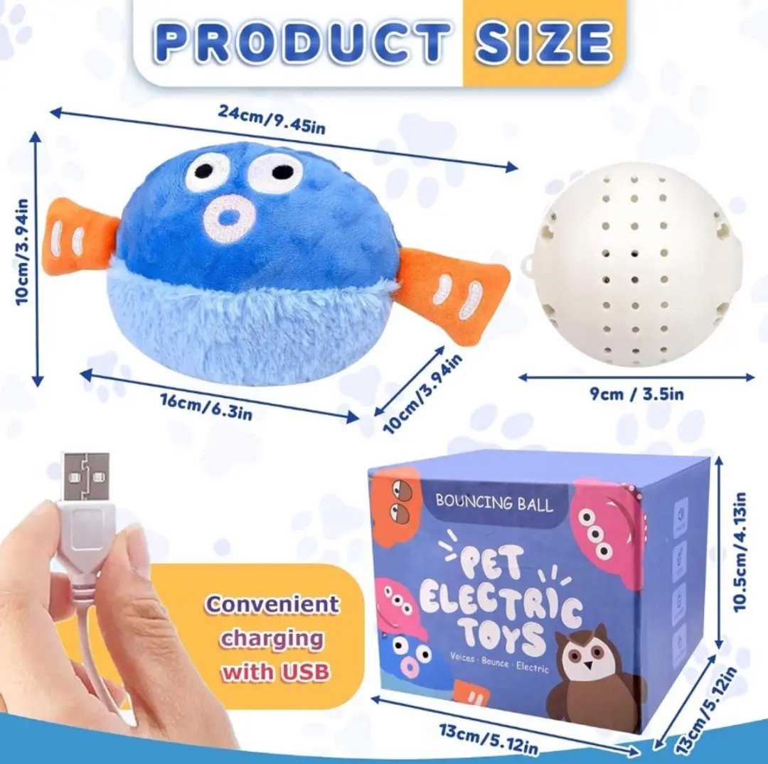 ECTEATOY Interactieve Pluche Bal Kogelvis - USB Oplaadbaar - Blauw/Oranje