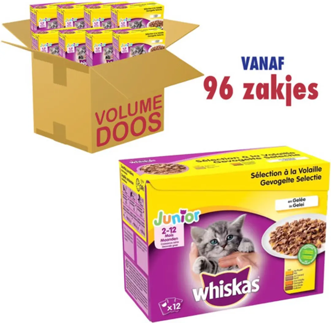 Whiskas Junior Maaltijdzakjes Gevogelte Selectie In Gelei - 96x85g - afbeelding 2 van 2