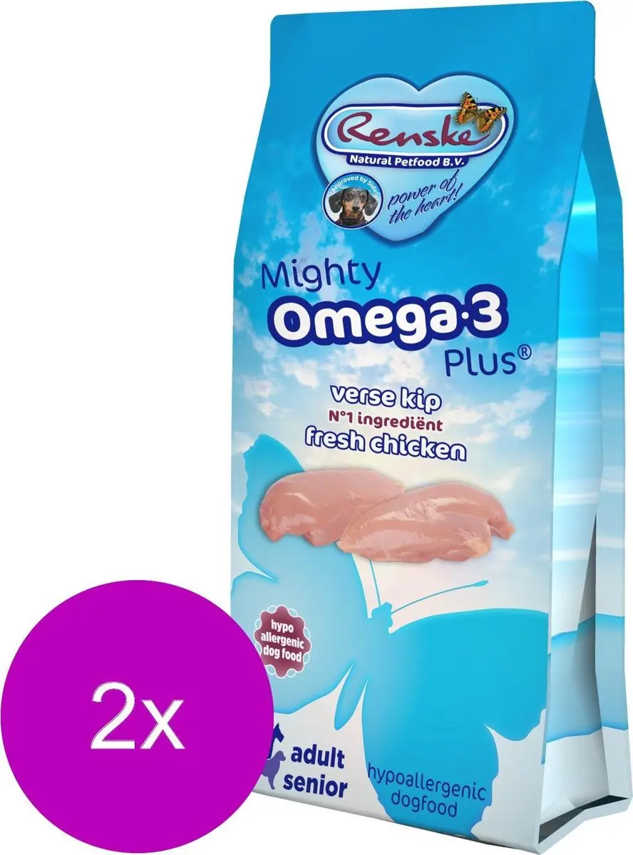Renske Mighty Omega Plus Hondenvoer Adult/Senior Kip - 2x3kg