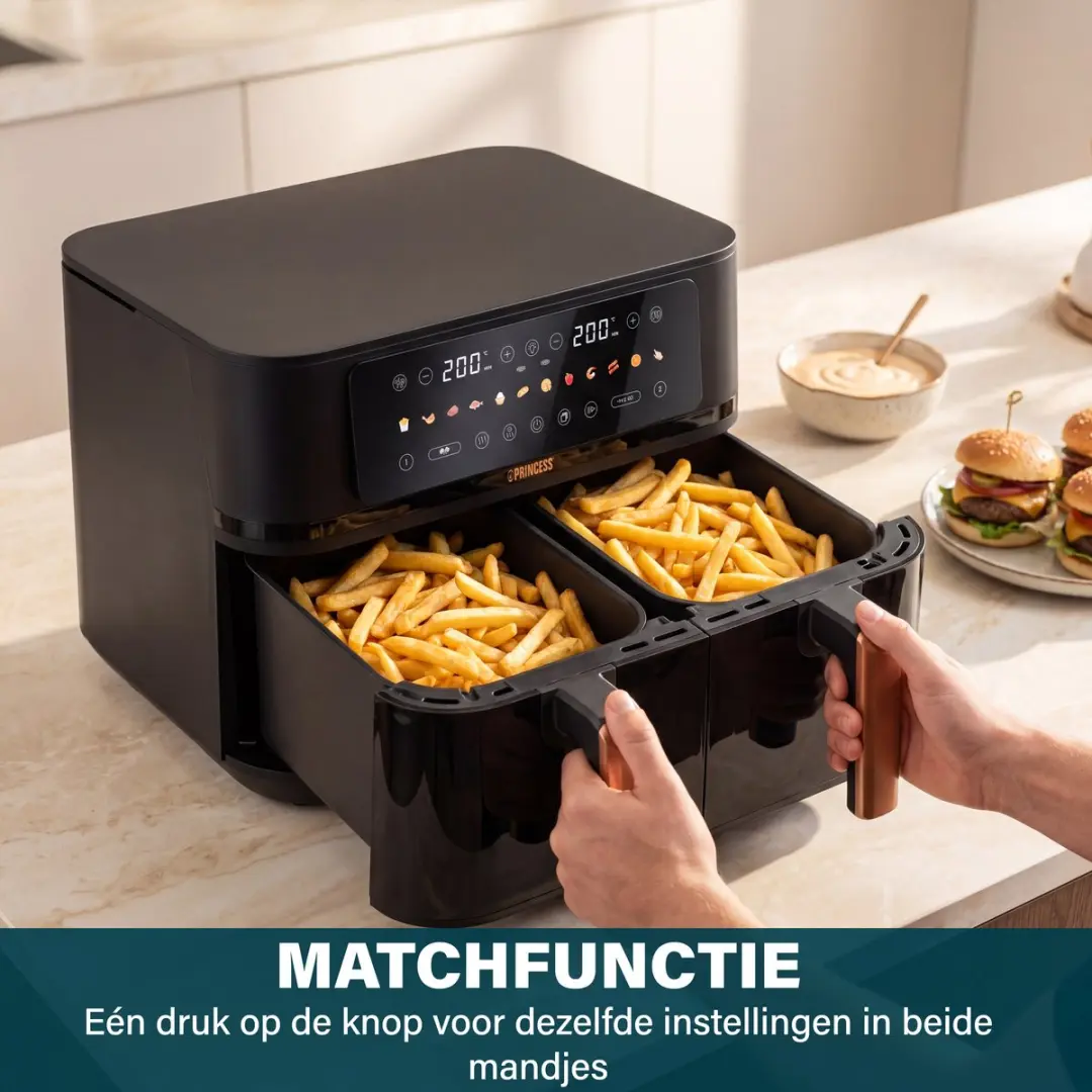 Princess 182272 Dubbele Airfryer 3100W - 2x 4,5L - 12 Programma's - Zwart
