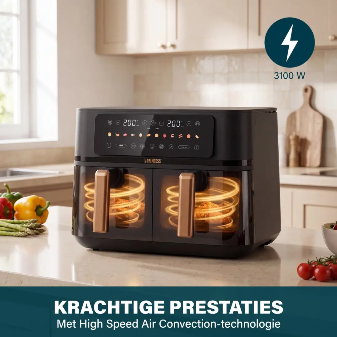 Princess 182272 Dubbele Airfryer 3100W - 2x 4,5L - 12 Programma's - Zwart - afbeelding 6 van 6