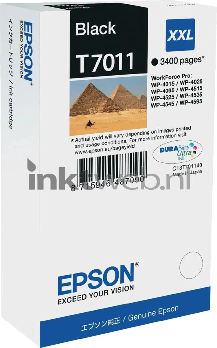 Epson T7011XXL Inktcartridge - 3400 pagina's - Zwart