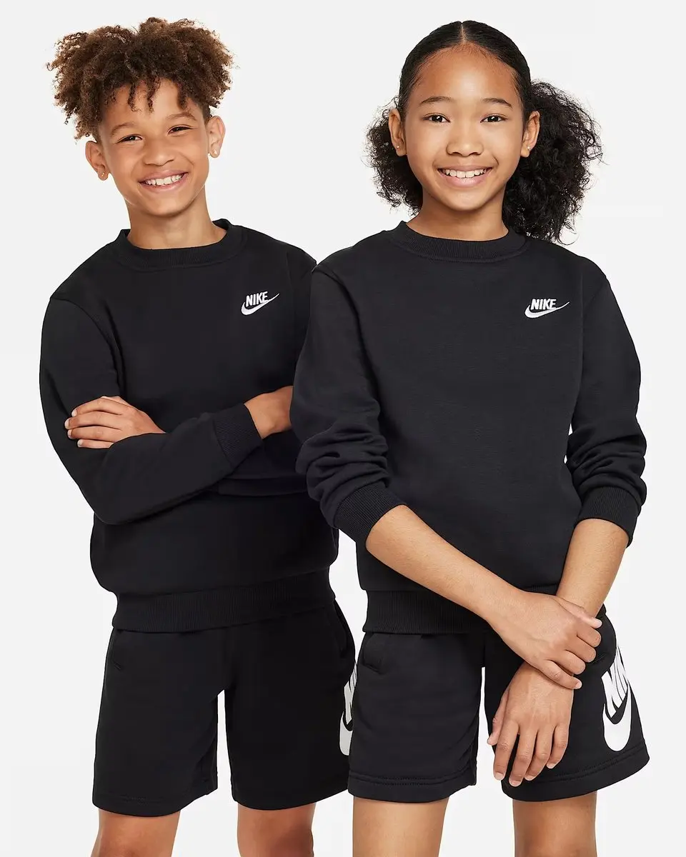 Nike NSW Club FLC Crew LS Sporttrui - M - Zwart/Wit