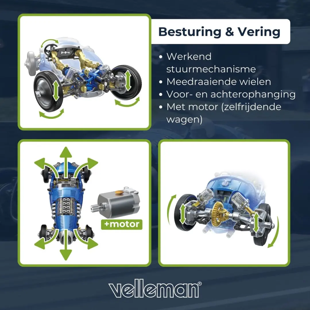 Velleman Blauwe Retro Racewagen Bouwpakket - STEM Kit 233 Onderdelen