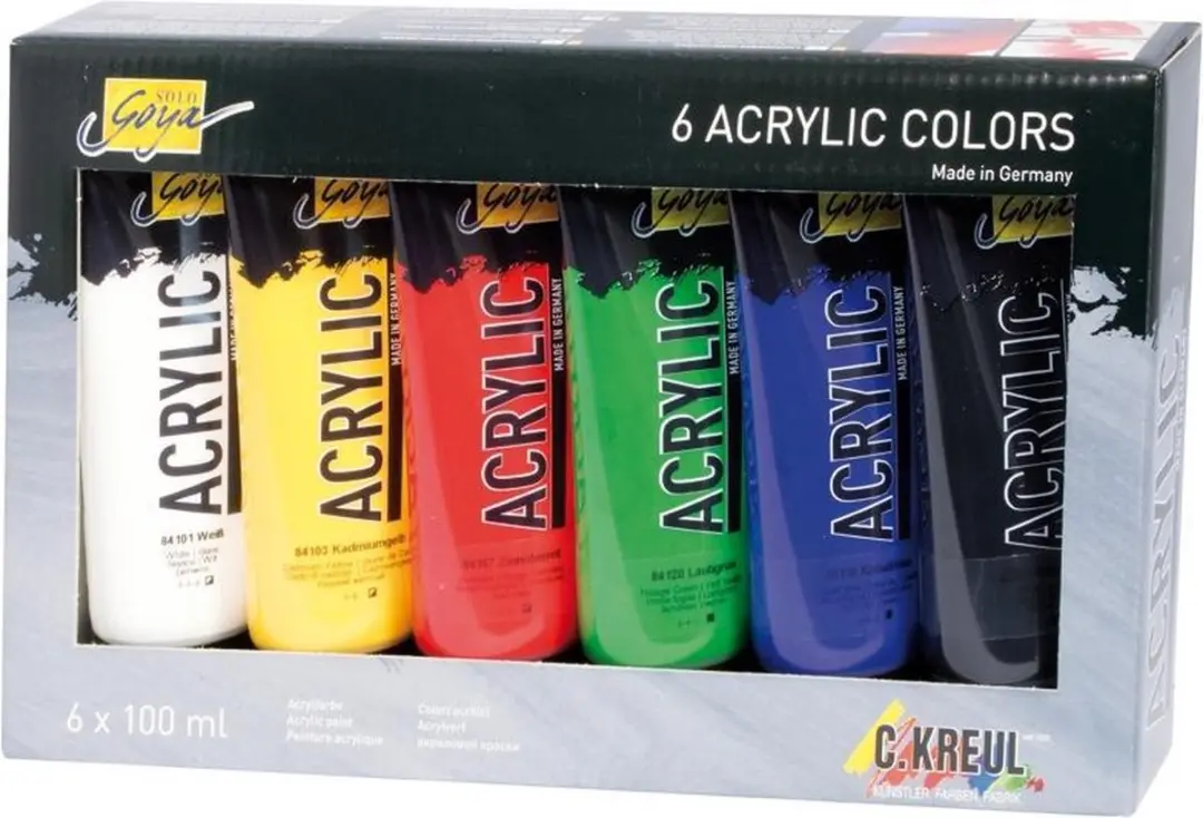 Kreul SOLO GOYA Acrylverfset 6x100ml - Wit/Geel/Rood/Blauw/Zwart