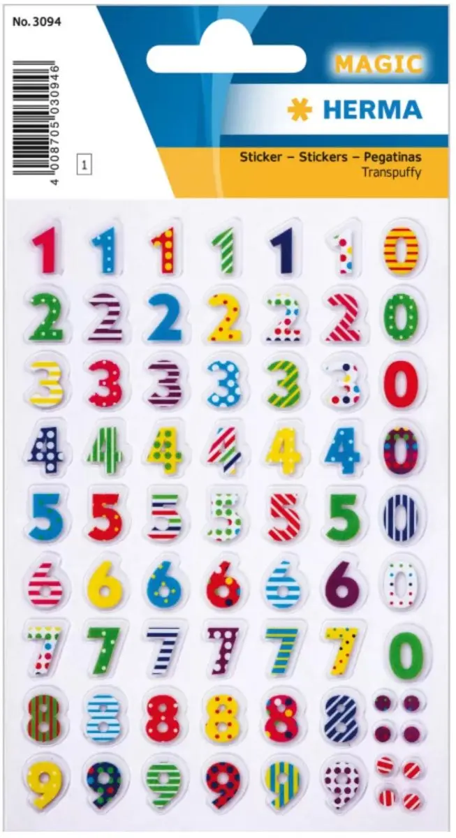 Herma 3D Stickers Nummers 0-9 - 2 Vellen - Regenboog - 8mm