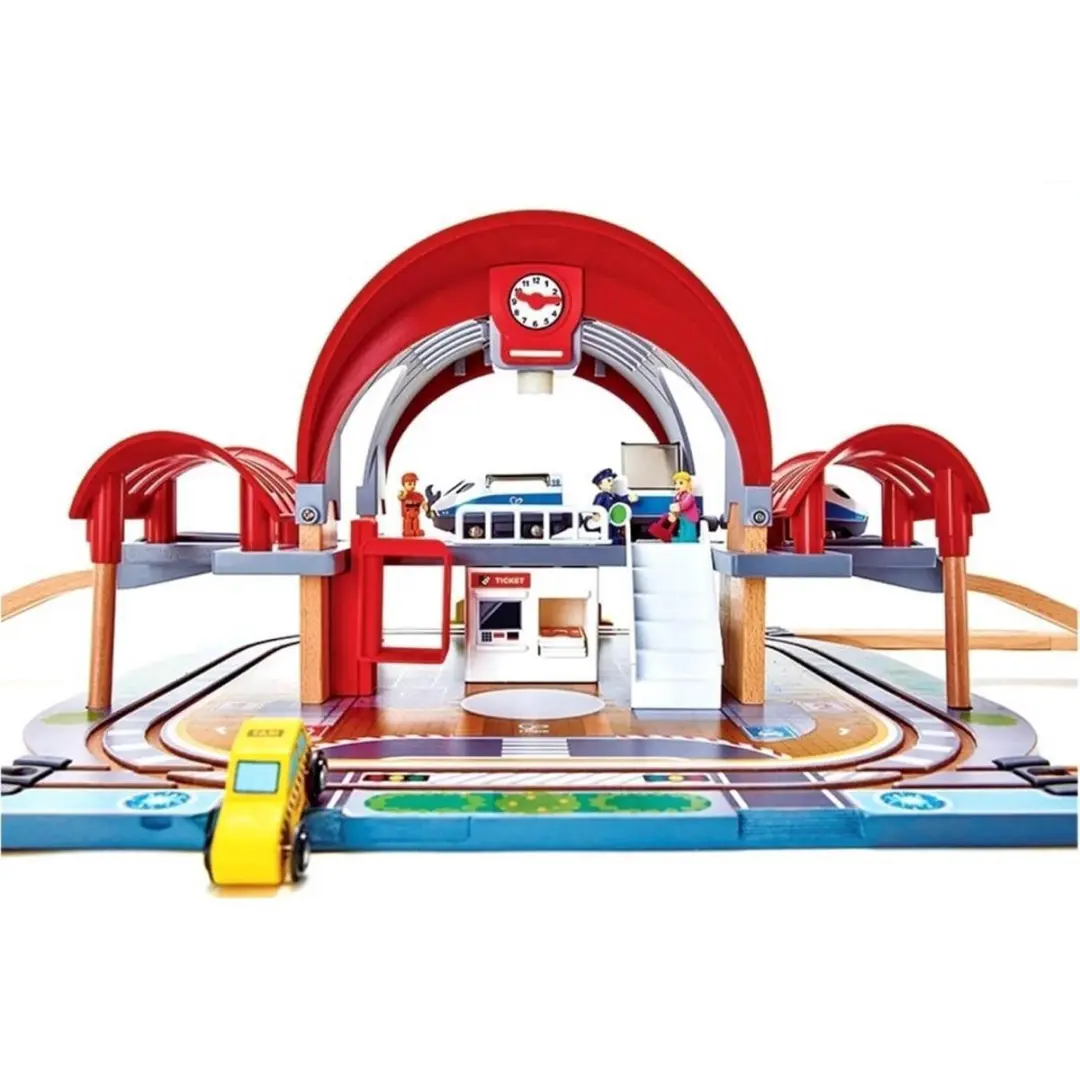 Hape Grand City Station Houten Treinstation 26 Onderdelen - 45+ Kleuren