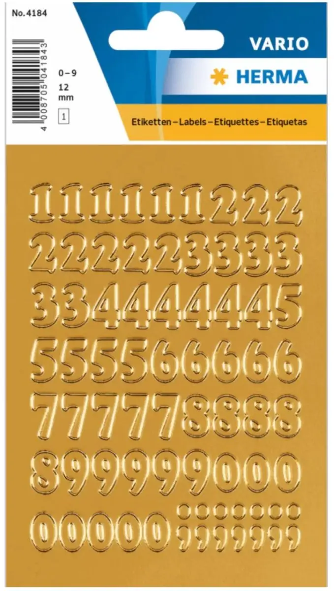 Herma Stickervel Nummers 0-9 - 4 Vellen - Goud - 12mm