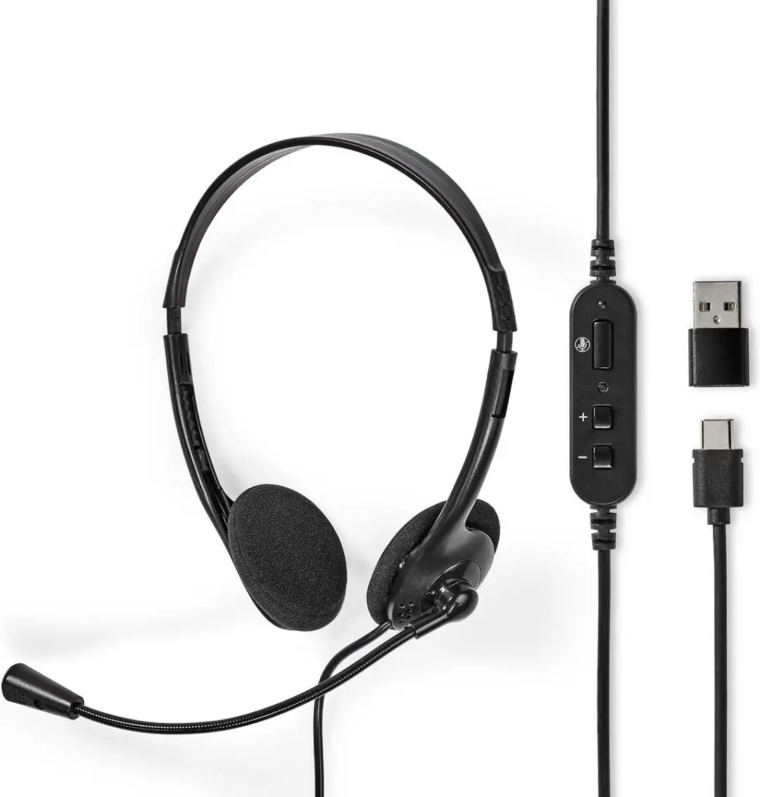 Nedis PC-Headset CHSTU110BK - Stereo - USB-A/USB-C - Opvouwbare microfoon - Zwart - afbeelding 6 van 6
