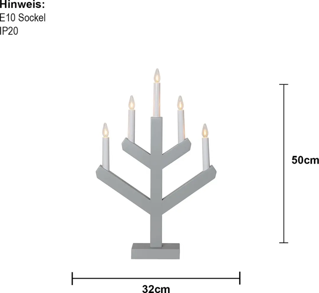 Star Trading Vinga Houten Kandelaar - 5 LED Kaarsen Grijs 50cm - afbeelding 6 van 6