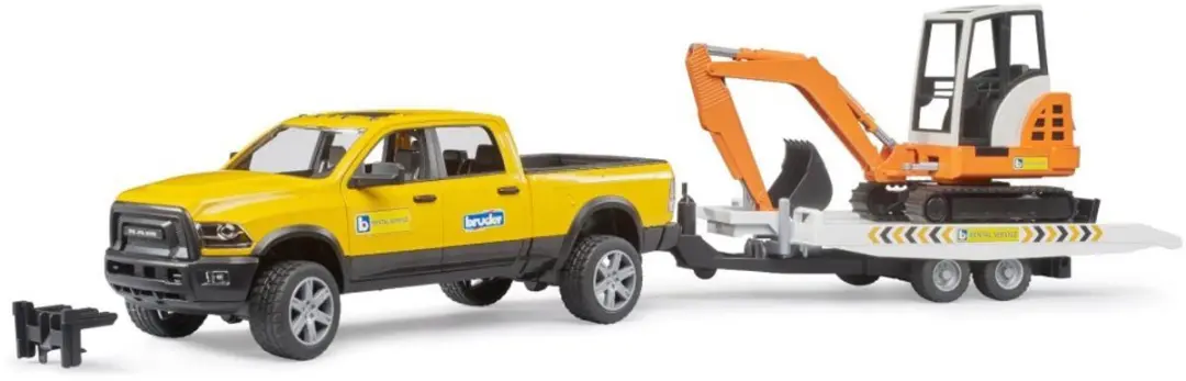 Bruder BF2546 Ram 2500 Power Wagen met Aanhangwagen & Minibagger - Meerkleurig