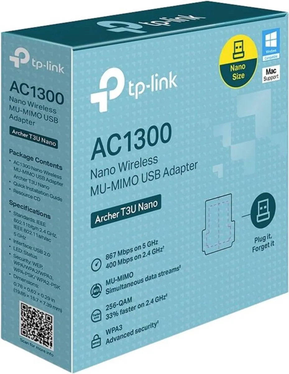 TP-Link Archer T3U Nano USB WiFi-adapter - Zwart