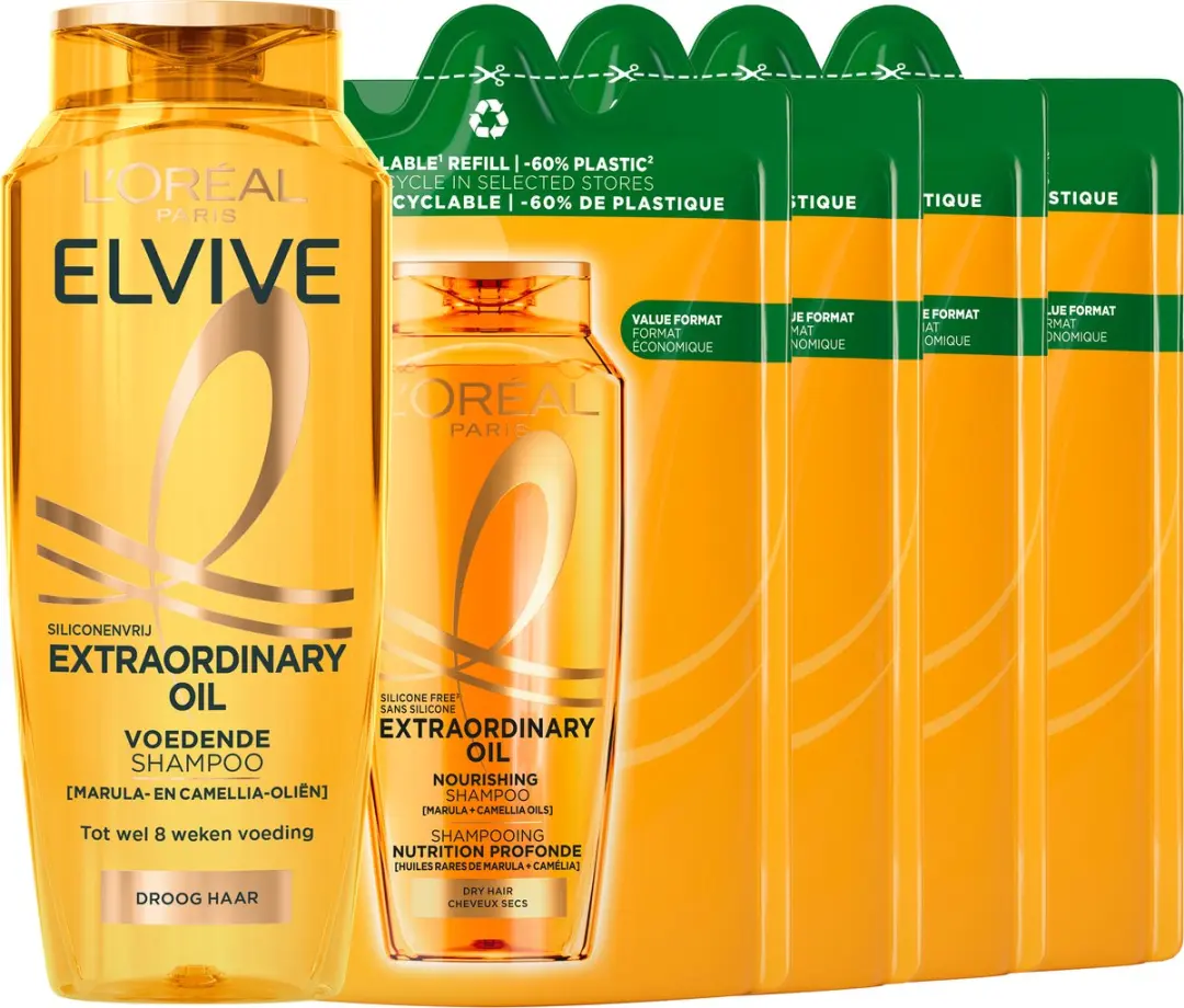 L'Oréal Paris Elvive Extraordinary Oil Shampoo Navulverpakking 5x250ml