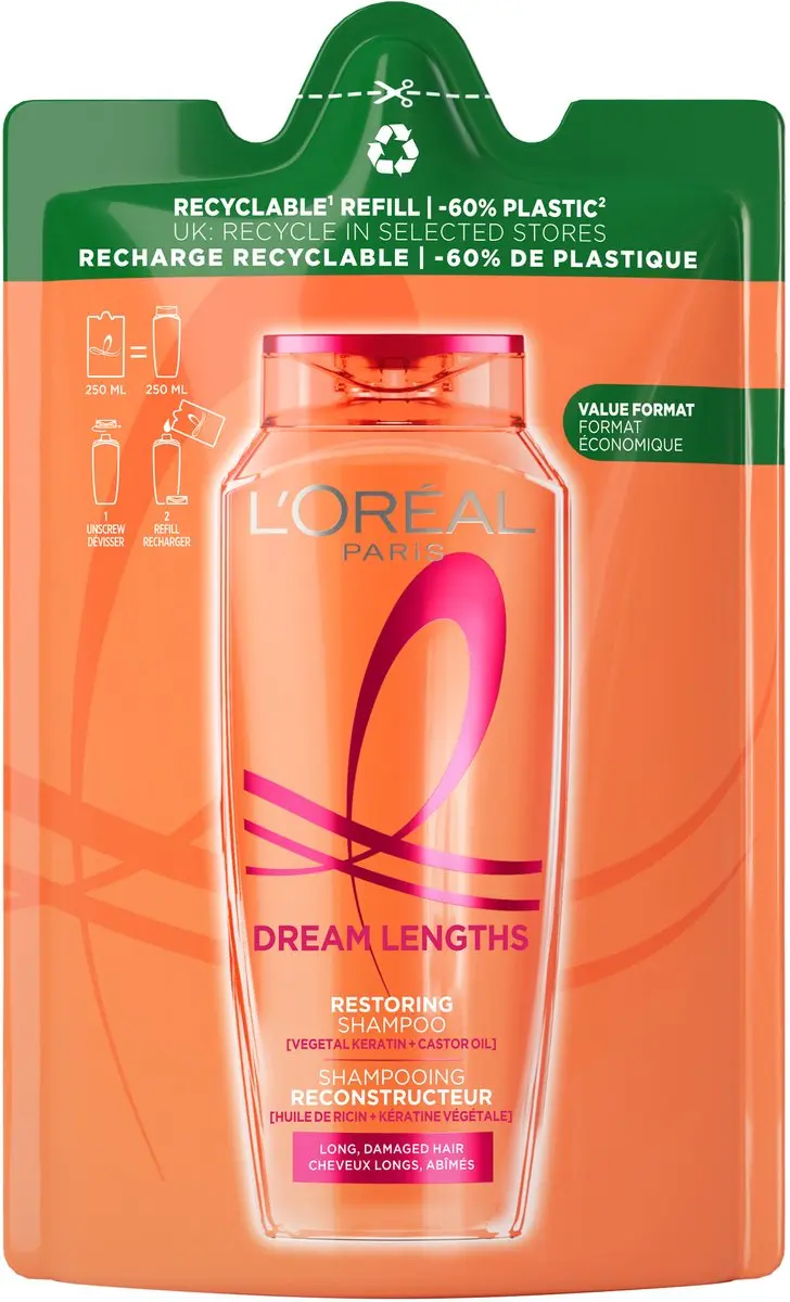 L'Oréal Paris Elvive Dream Lengths Shampoo Hervulverpakking 6x250ml