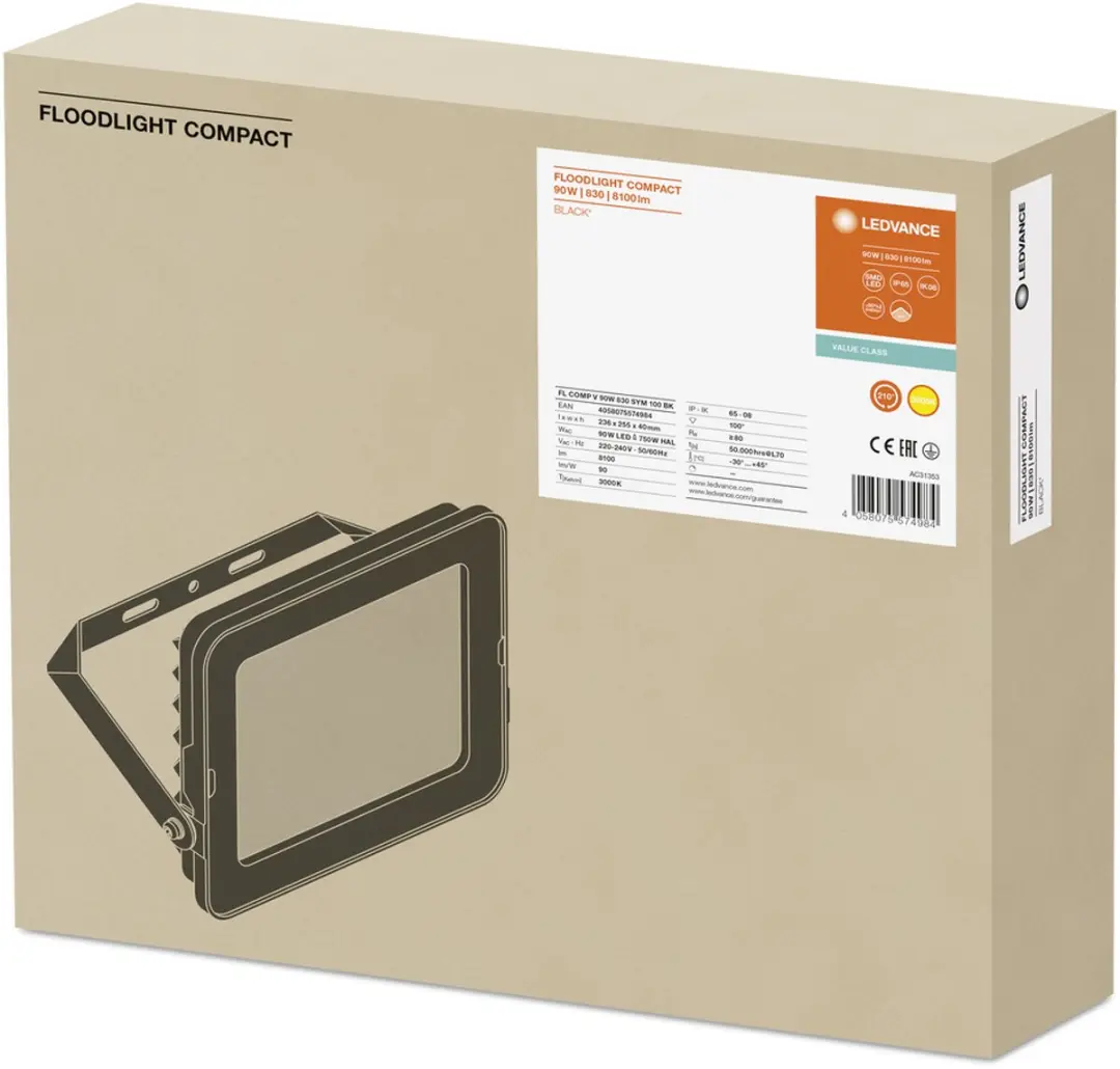 Ledvance LED Floodlight Compact 90W 8100lm - Zwart