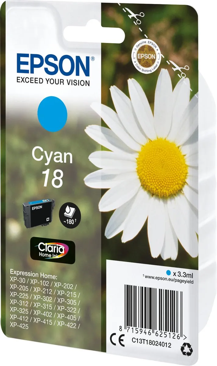 Epson C13T18024022 Cyaan Inktcartridge - 180 Pagina's